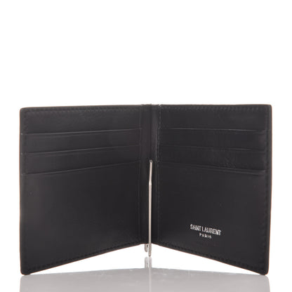 Saint Laurent Calfskin Embroidered Bill Clip Card Case Black 4 of 9
