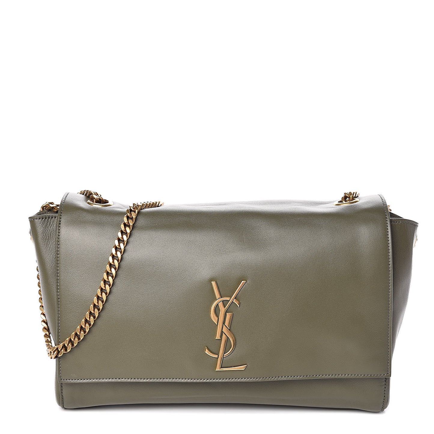 Smooth Calfskin Suede Medium Reversible Monogram Kate Satchel Olive