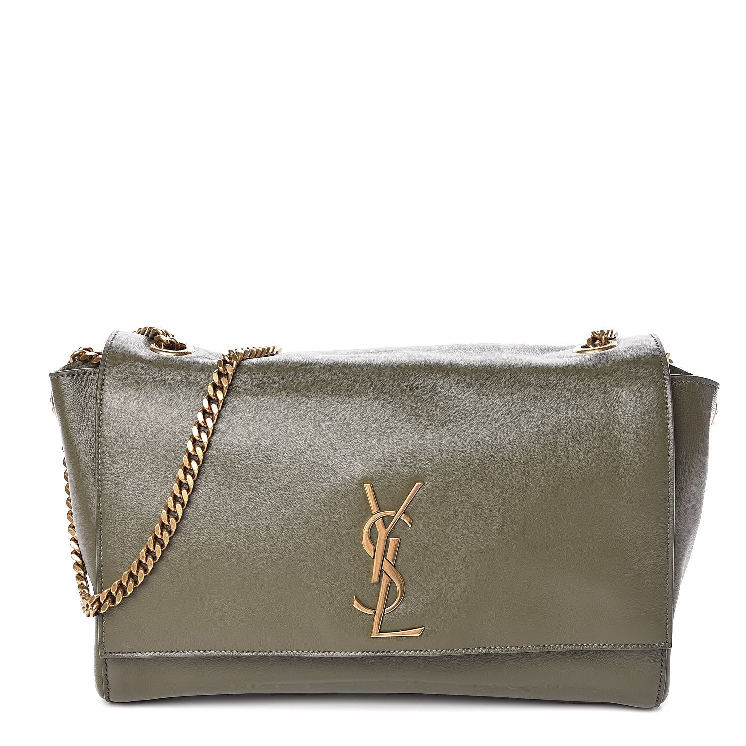 Saint Laurent Smooth Calfskin Suede Medium Reversible Monogram Kate Satchel Olive 5 of 13