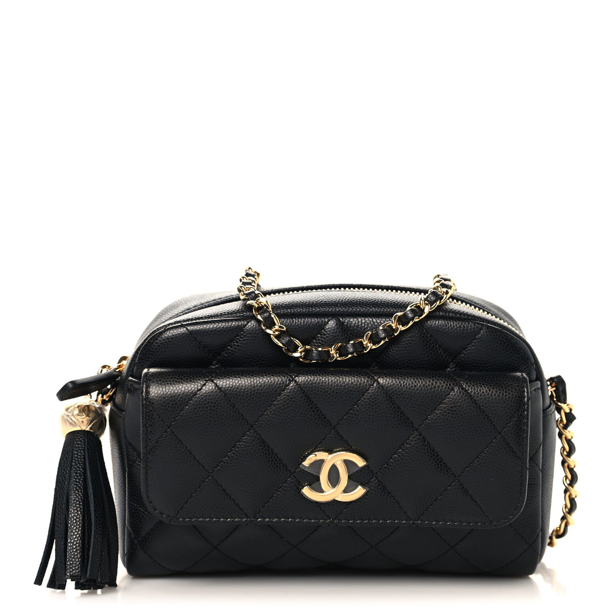 Caviar Quilted Paris Hangzhou Tassel Camera Case Black