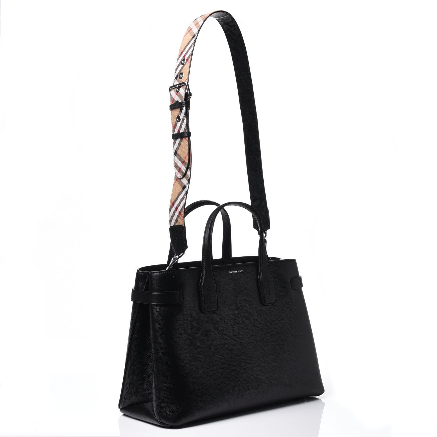 Burberry Derby Calfskin House Check Medium Banner Tote Black 2 of 16