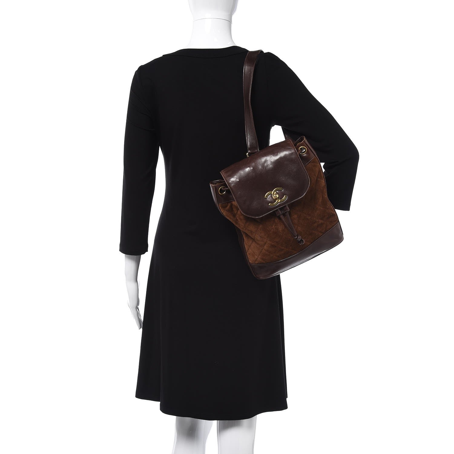 Chanel Suede Quilted Drawstring Sling Backpack Brown 2 of 11