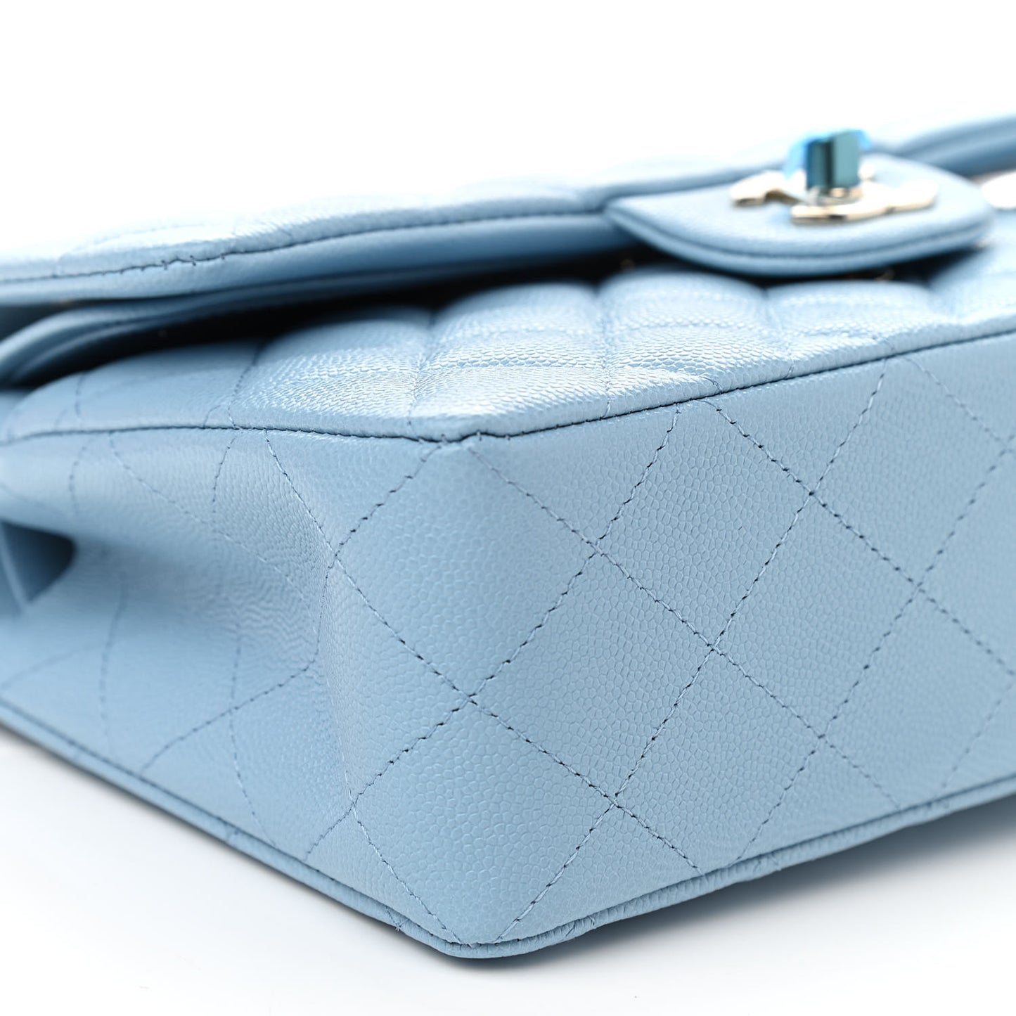 Caviar Quilted Small Double Flap Blue