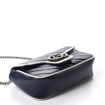 Gucci Vintage Effect Calfskin Matelasse Diagonal Super Mini Torchon GG Marmont Shoulder Bag Blue Agata Mystic White 4 of 12