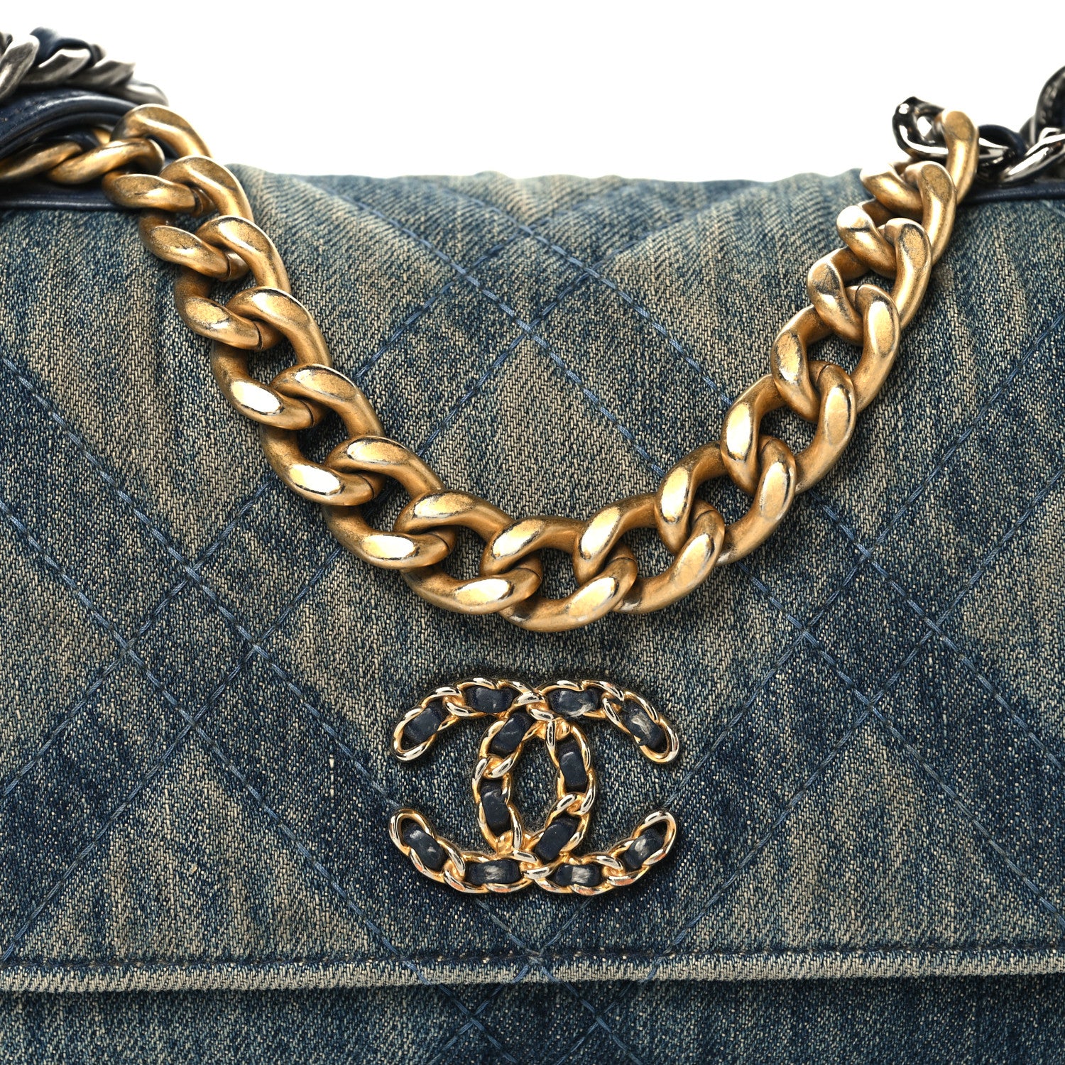 Chanel Denim Quilted Chanel 19 Wallet On Chain WOC Blue 8 of 12