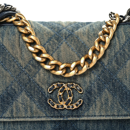 Chanel Denim Quilted Chanel 19 Wallet On Chain WOC Blue 8 of 12
