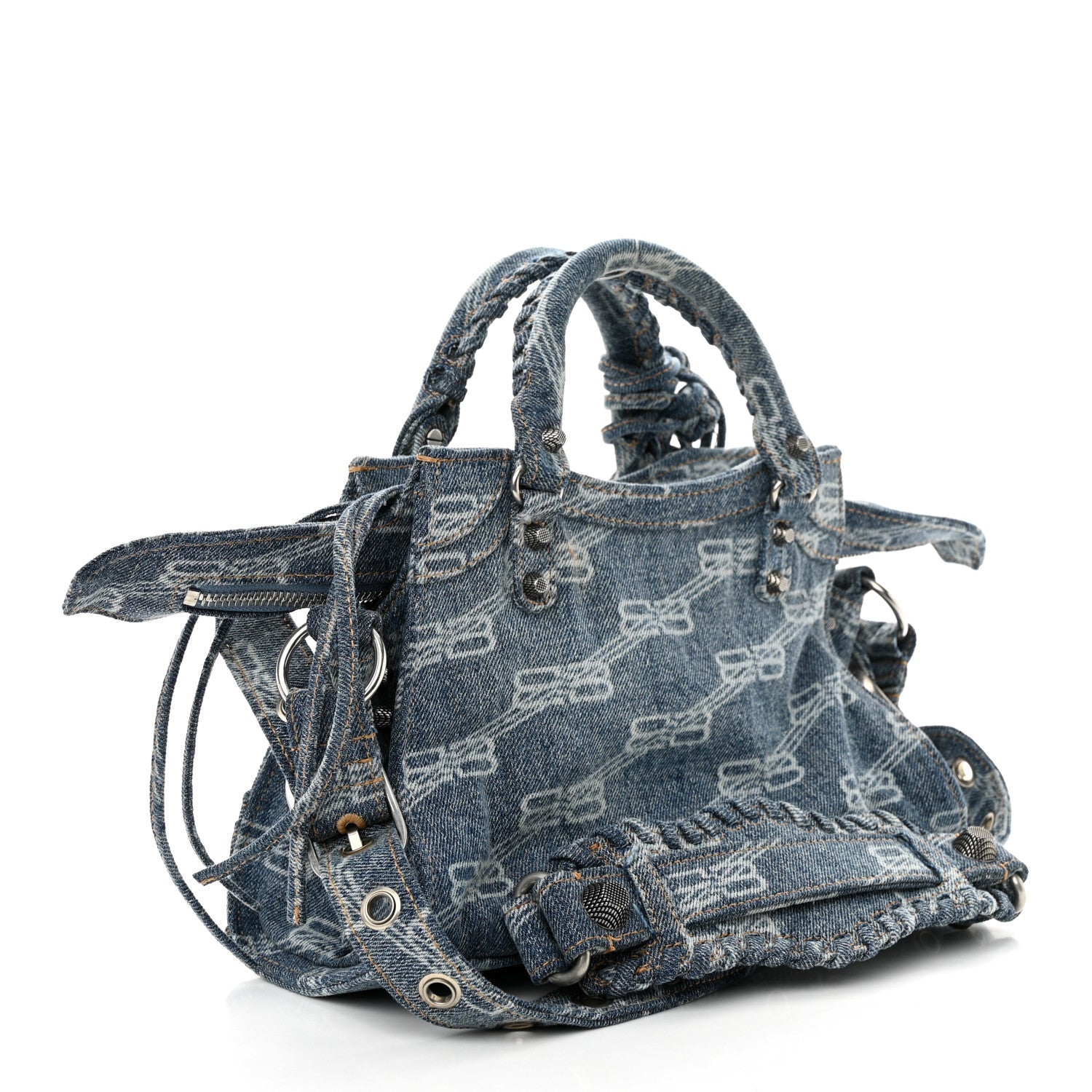 Balenciaga Denim BB Monogram Neo Cagole Handbag XS Blue 3 of 11