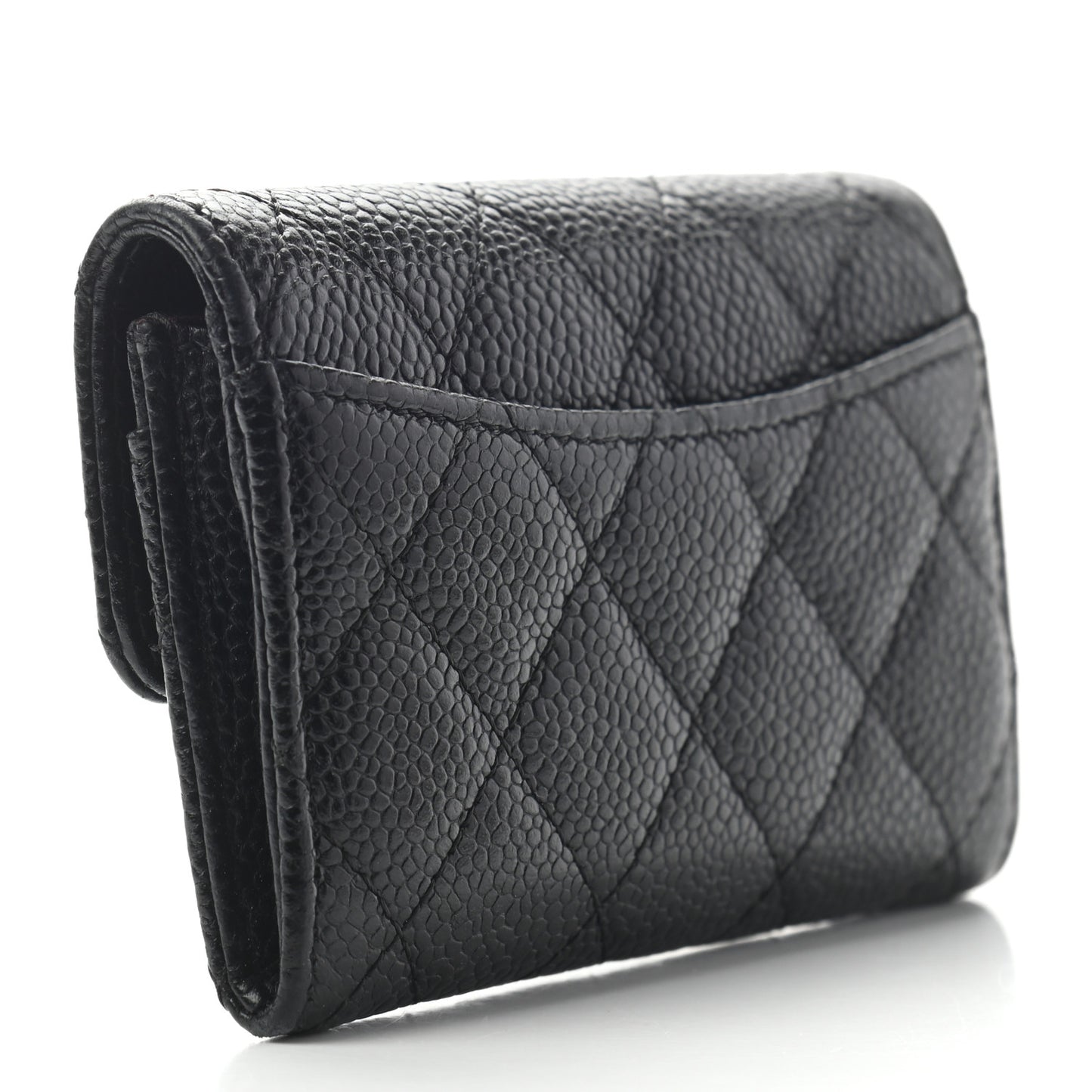 Caviar Quilted Flap Card Holder Wallet Black