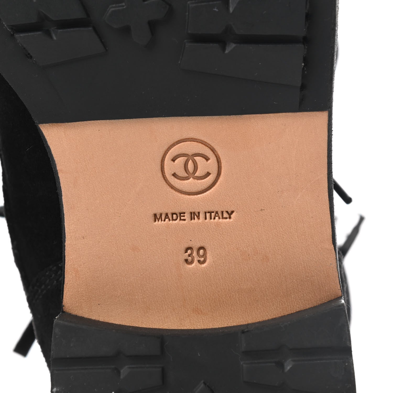 Chanel Suede Quilted CC Lace Up Combat Boots 39 Black 6 of 7