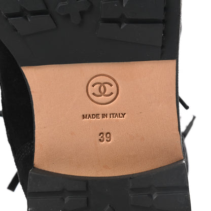 Chanel Suede Quilted CC Lace Up Combat Boots 39 Black 6 of 7