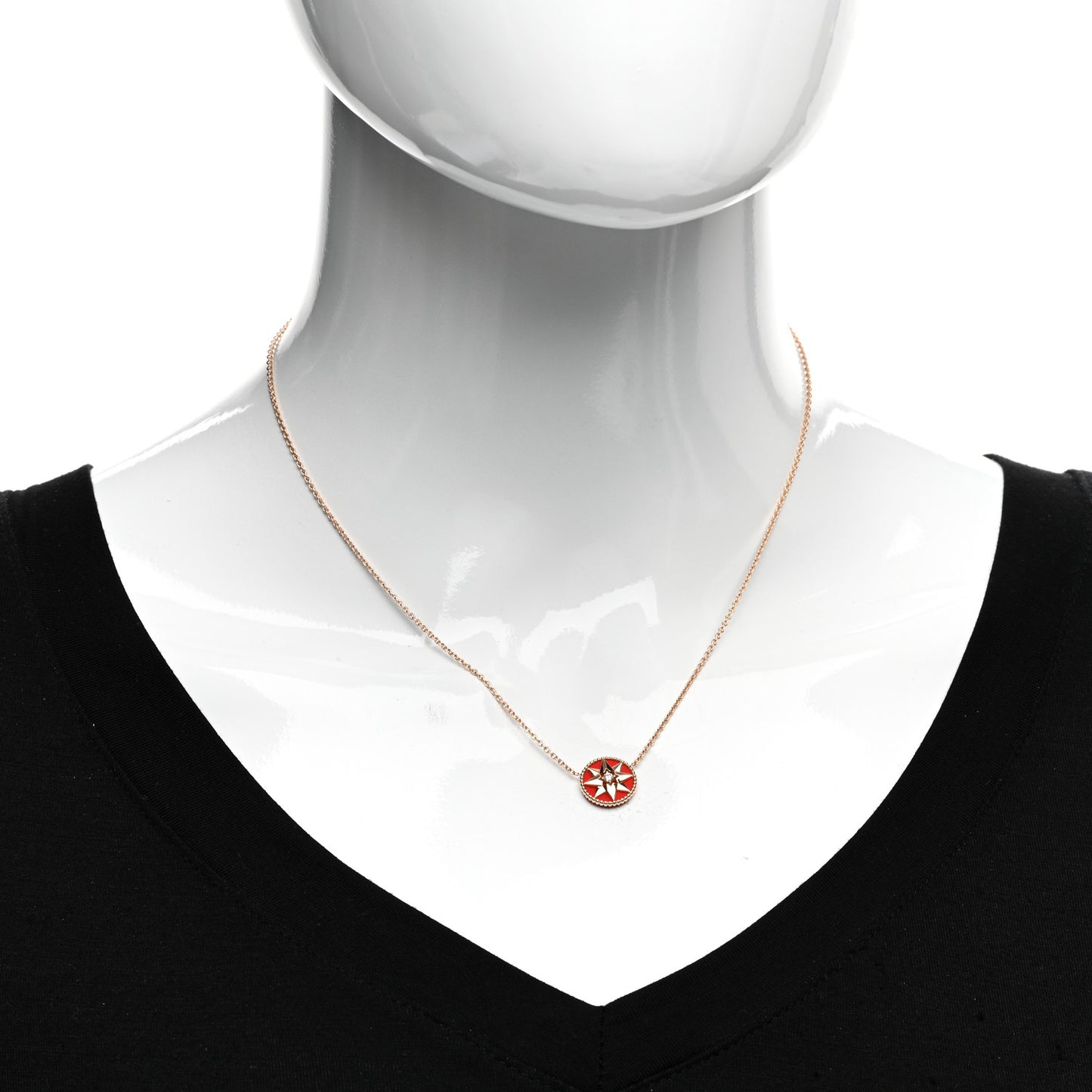 18K Rose Gold Diamond Resin Rose Des Vents Necklace Red