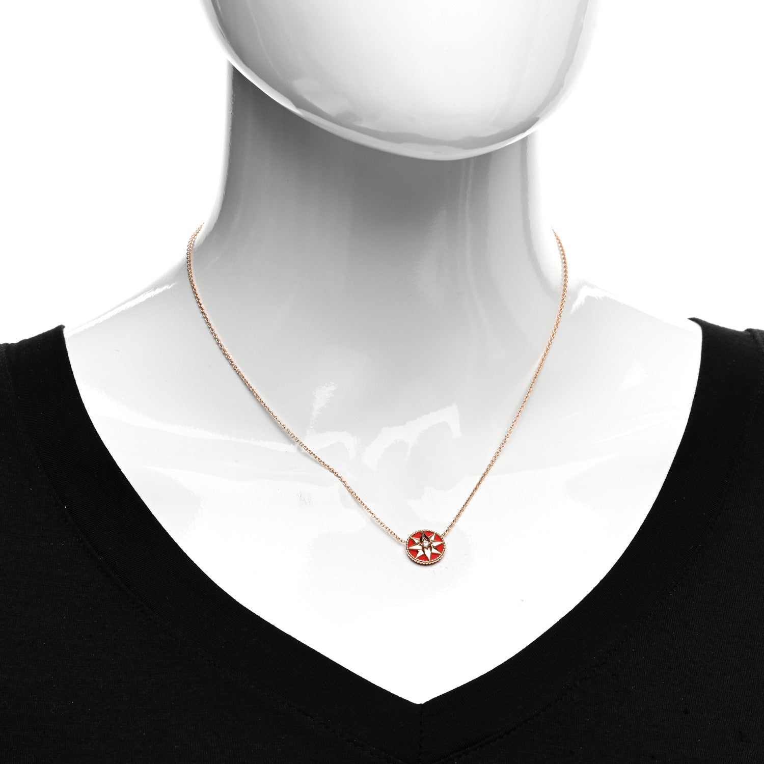 Christian Dior 18K Rose Gold Diamond Resin Rose Des Vents Necklace Red 2 of 4