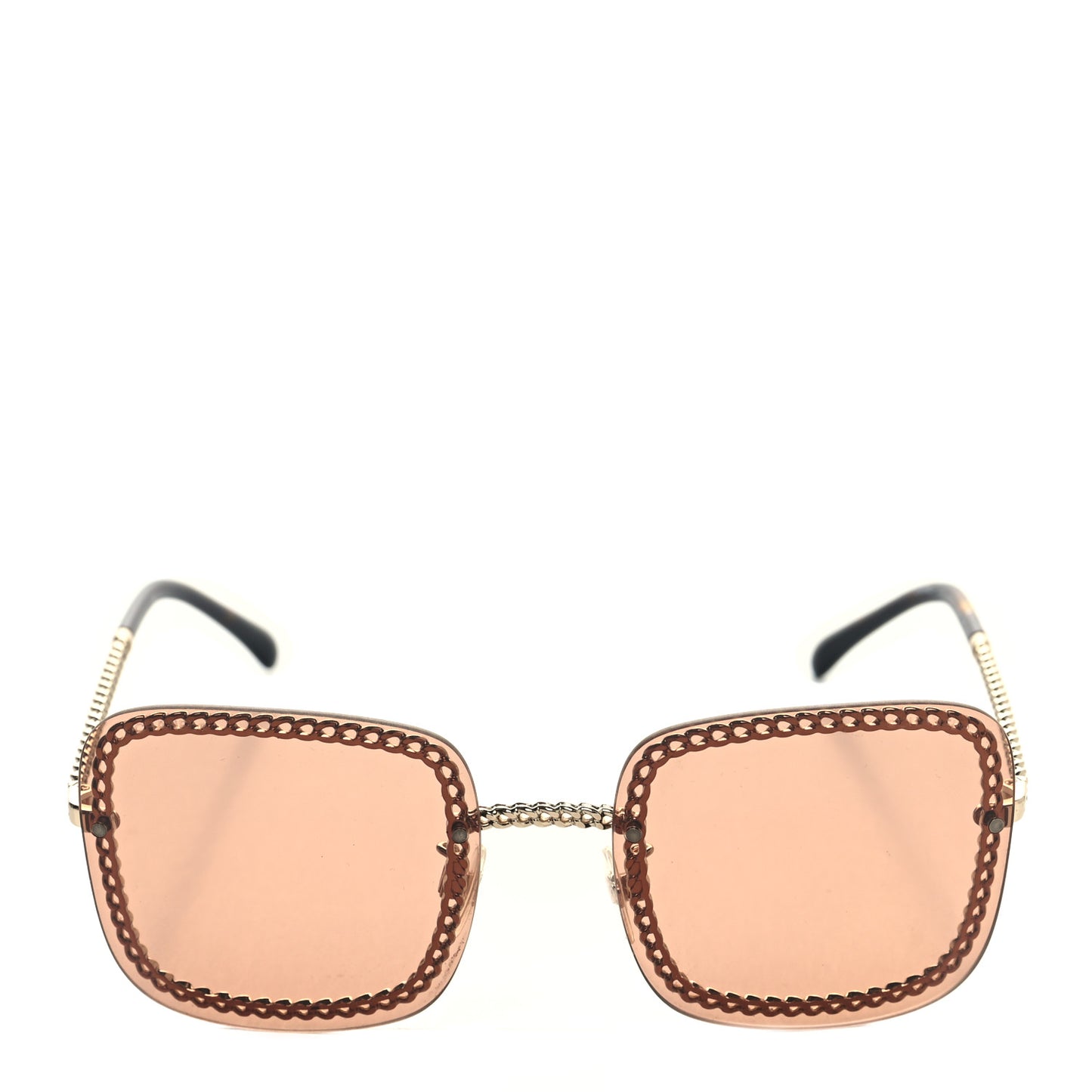 Metal Removable Chain Square Sunglasses 4244 Light Brown