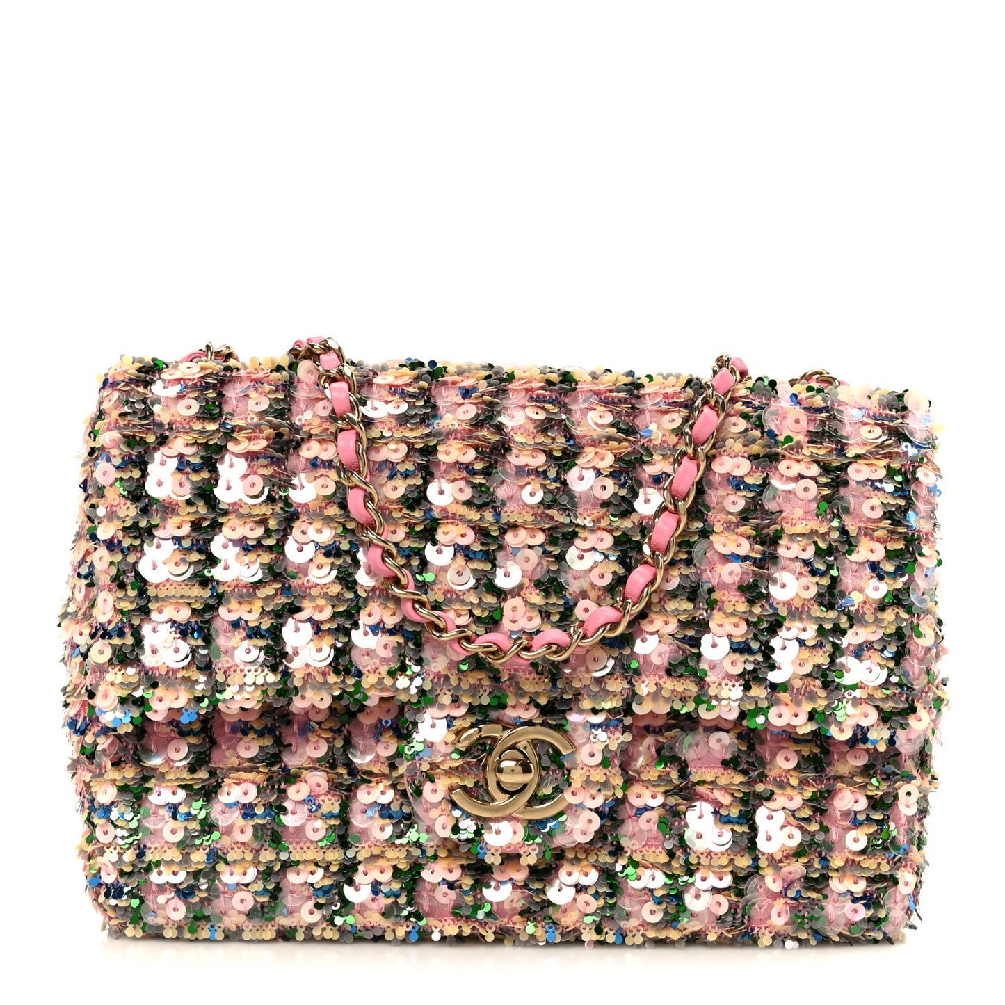 Sequin Small Single Flap Pink Green Multicolor