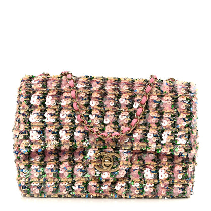 Chanel Sequin Small Single Flap Pink Green Multicolor 1 of 11