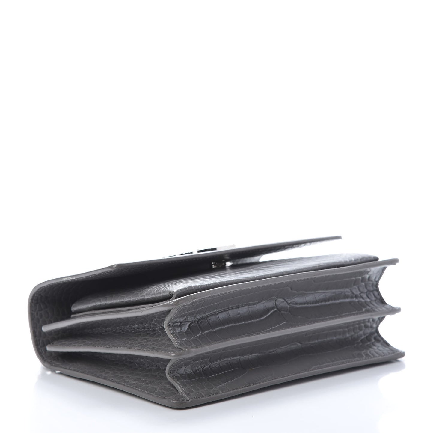 Calfskin Crocodile Embossed Medium Monogram Sunset Fog