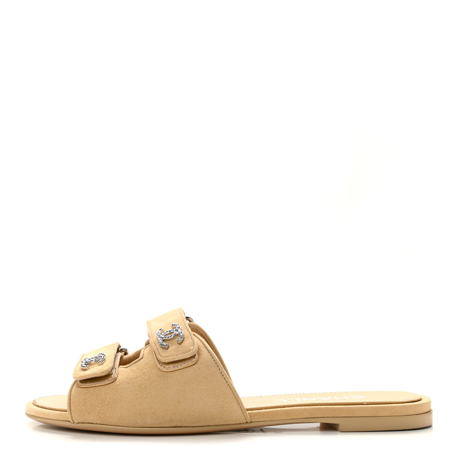 Chanel Suede Kidskin Velcro Mules 38 Beige 1 of 10