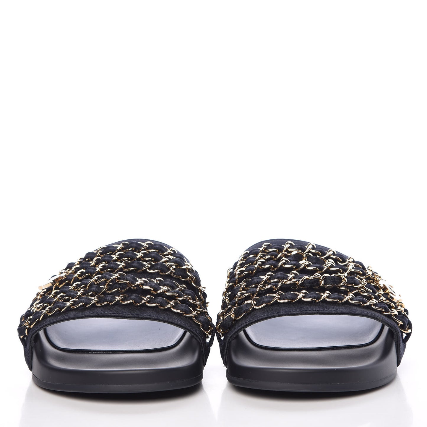 Satin Chain Flat Sandals 38 Marine