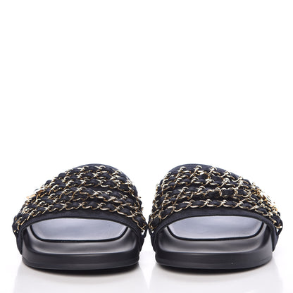 Chanel Satin Chain Flat Sandals 38 Marine 2 of 10