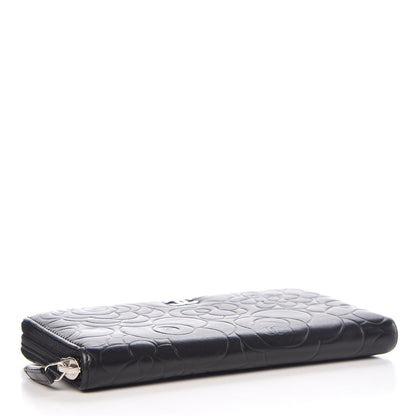 Chanel Lambskin Camellia Embossed Large Zip Around Gusset Wallet Black 4 of 9