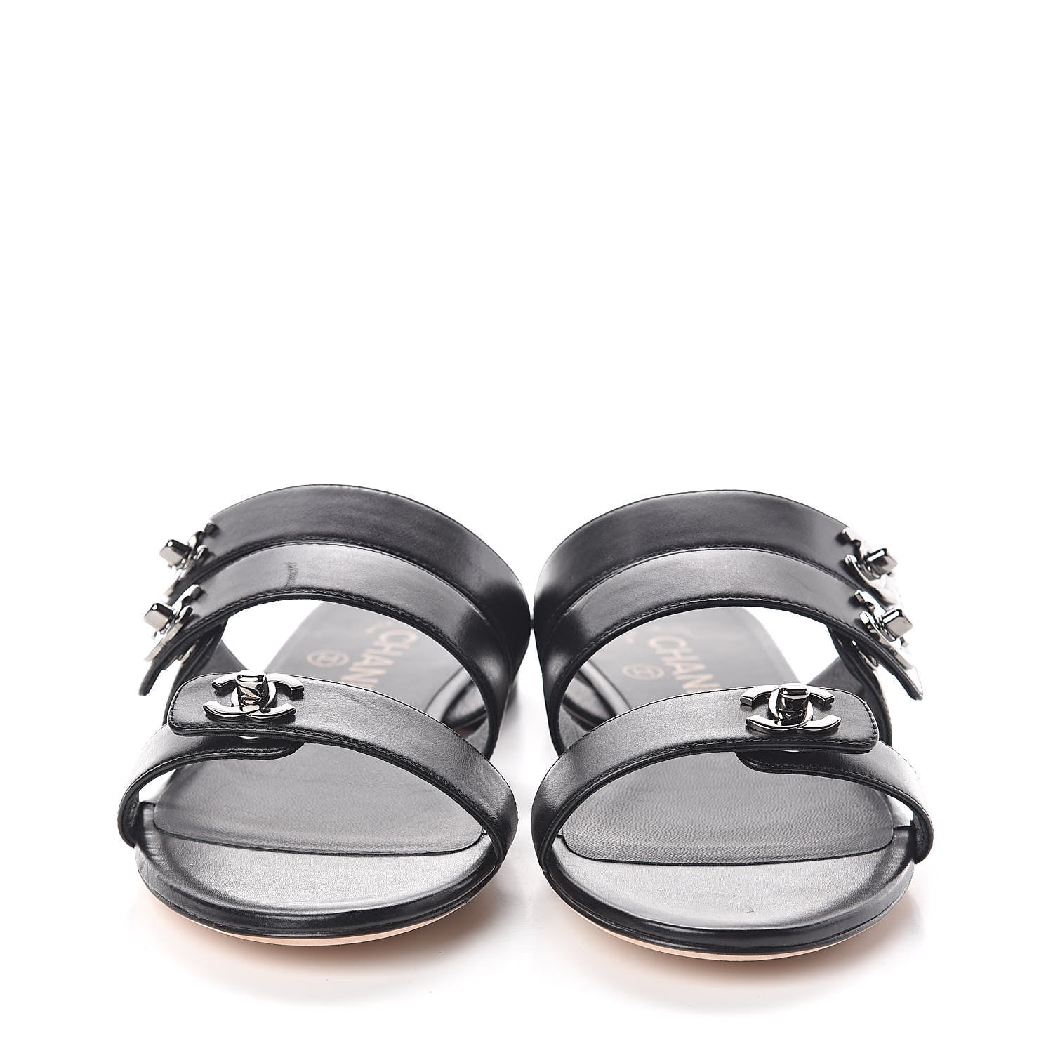 Chanel Calfskin CC Turnlock Mule Sandals 35.5 Black 2 of 7
