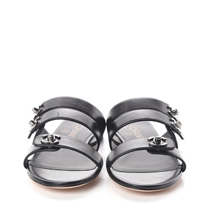 Chanel Calfskin CC Turnlock Mule Sandals 35.5 Black 2 of 7