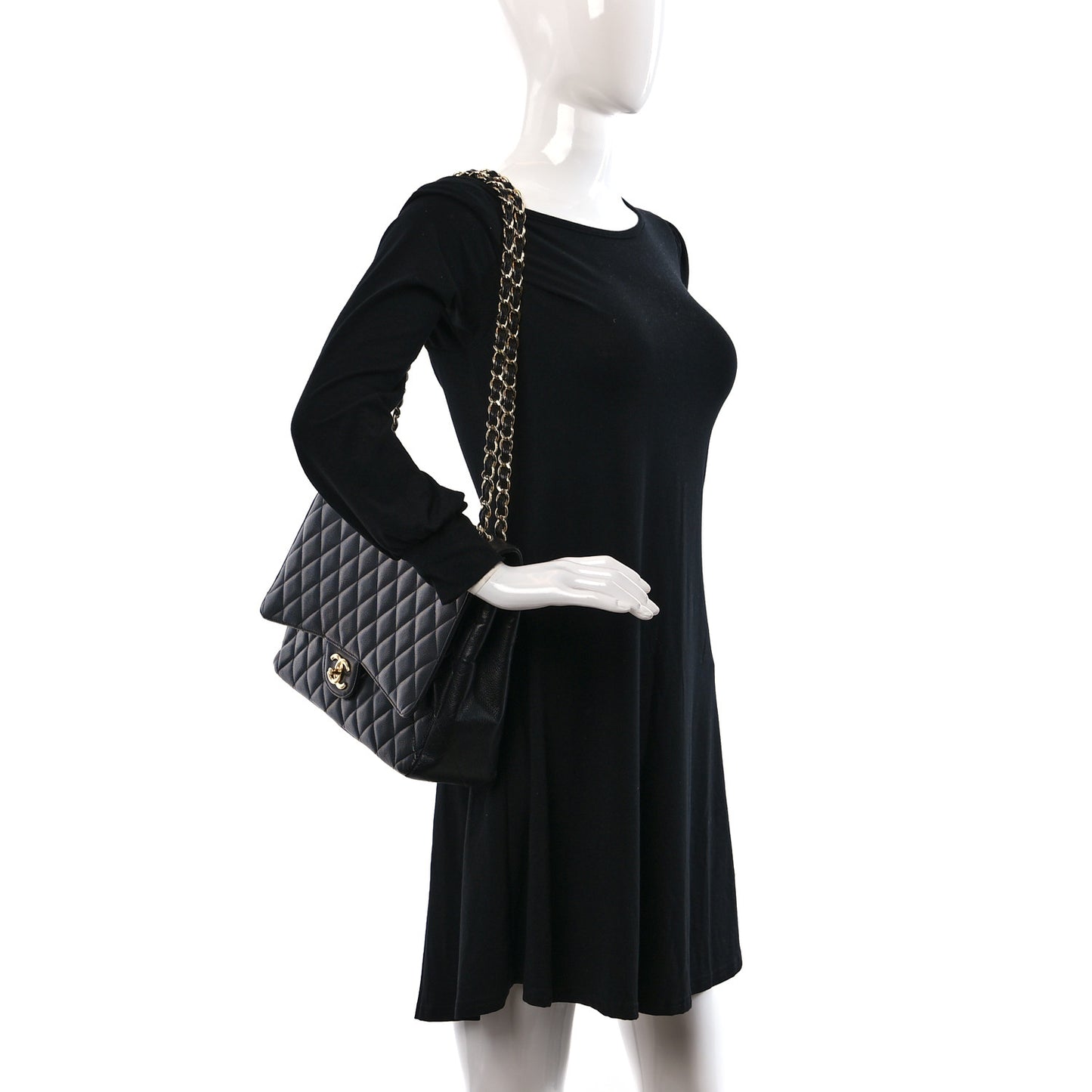 Caviar Quilted Maxi Double Flap Black