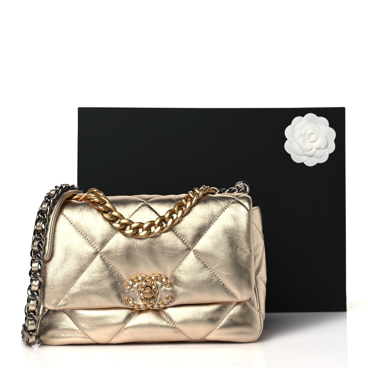 Metallic Lambskin Quilted Medium Chanel 19 Flap Gold
