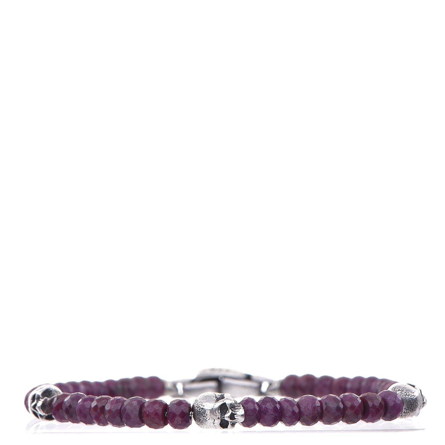 David Yurman Sterling Silver Ruby 5mm Spiritual Beads Skull Station Bracelet M 1 of 5