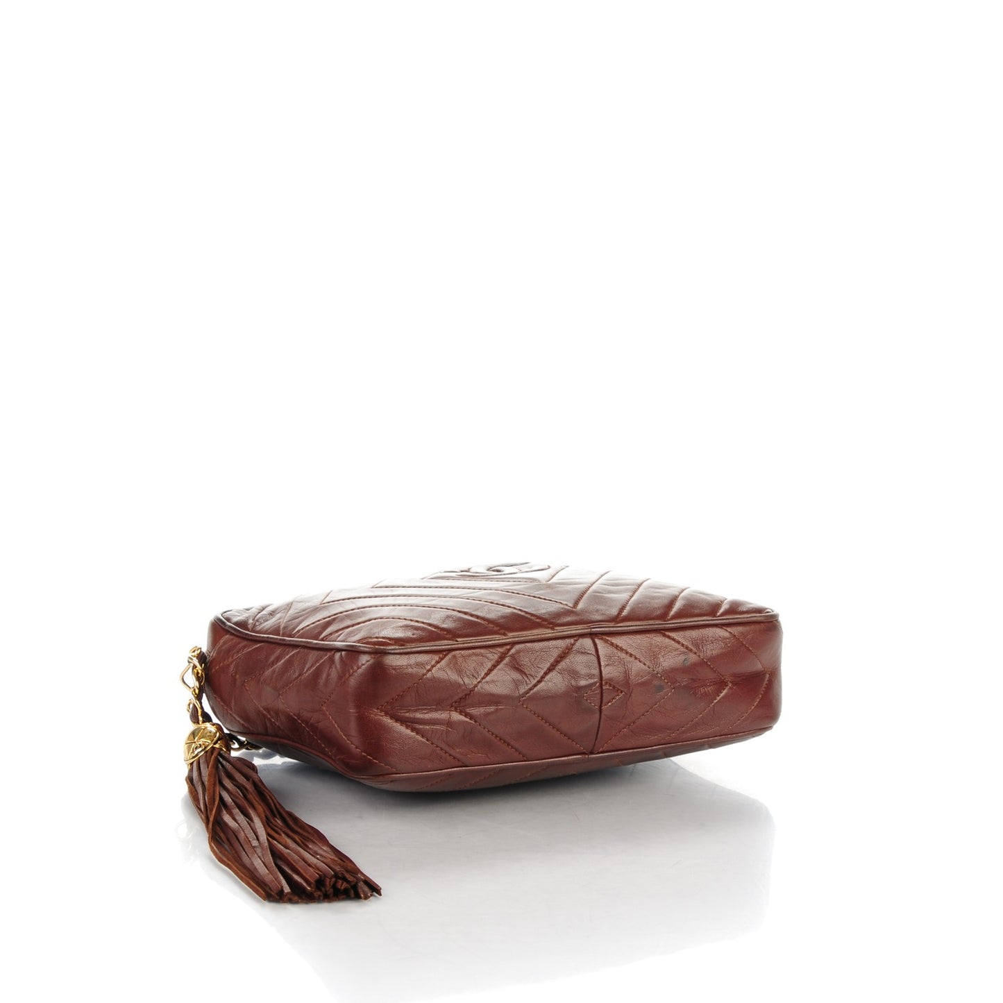 Lambskin Chevron Tassel Camera Case Brown