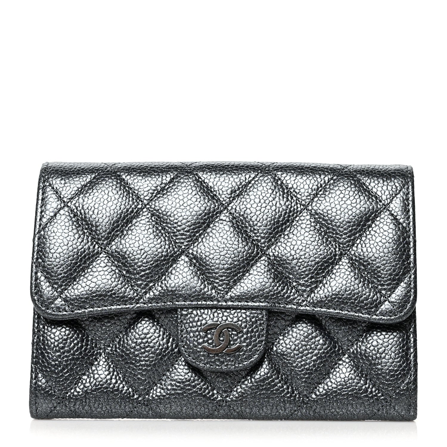 Chanel Metallic Caviar Quilted Small Flap Wallet Charcoal 1 of 10