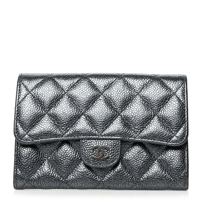 Chanel Metallic Caviar Quilted Small Flap Wallet Charcoal 1 of 10