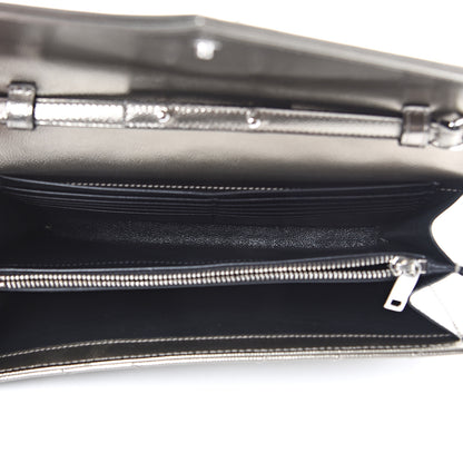 Saint Laurent Metallic Grain De Poudre Matelasse Chevron Monogram Chain Wallet Piombo 4 of 11