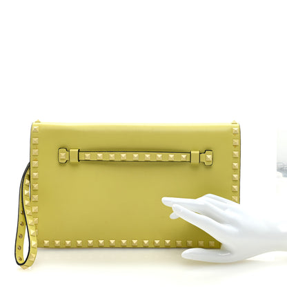 Valentino Garavani Nappa Monochrome Rockstud Wristlet Clutch Soft Yellow 2 of 10