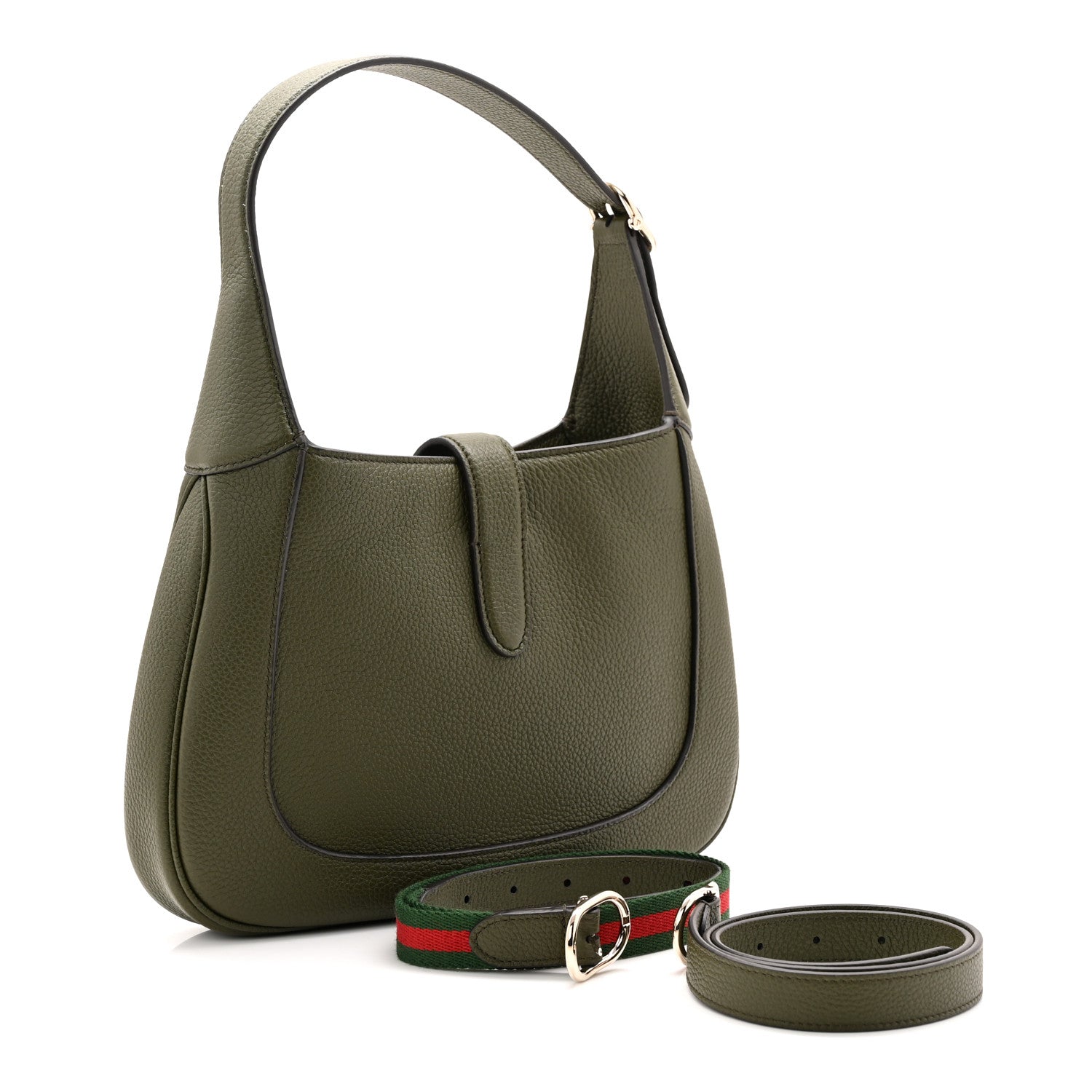 Gucci Sea Calfskin Web Medium Jackie 1961 Hobo Dark Green 3 of 10