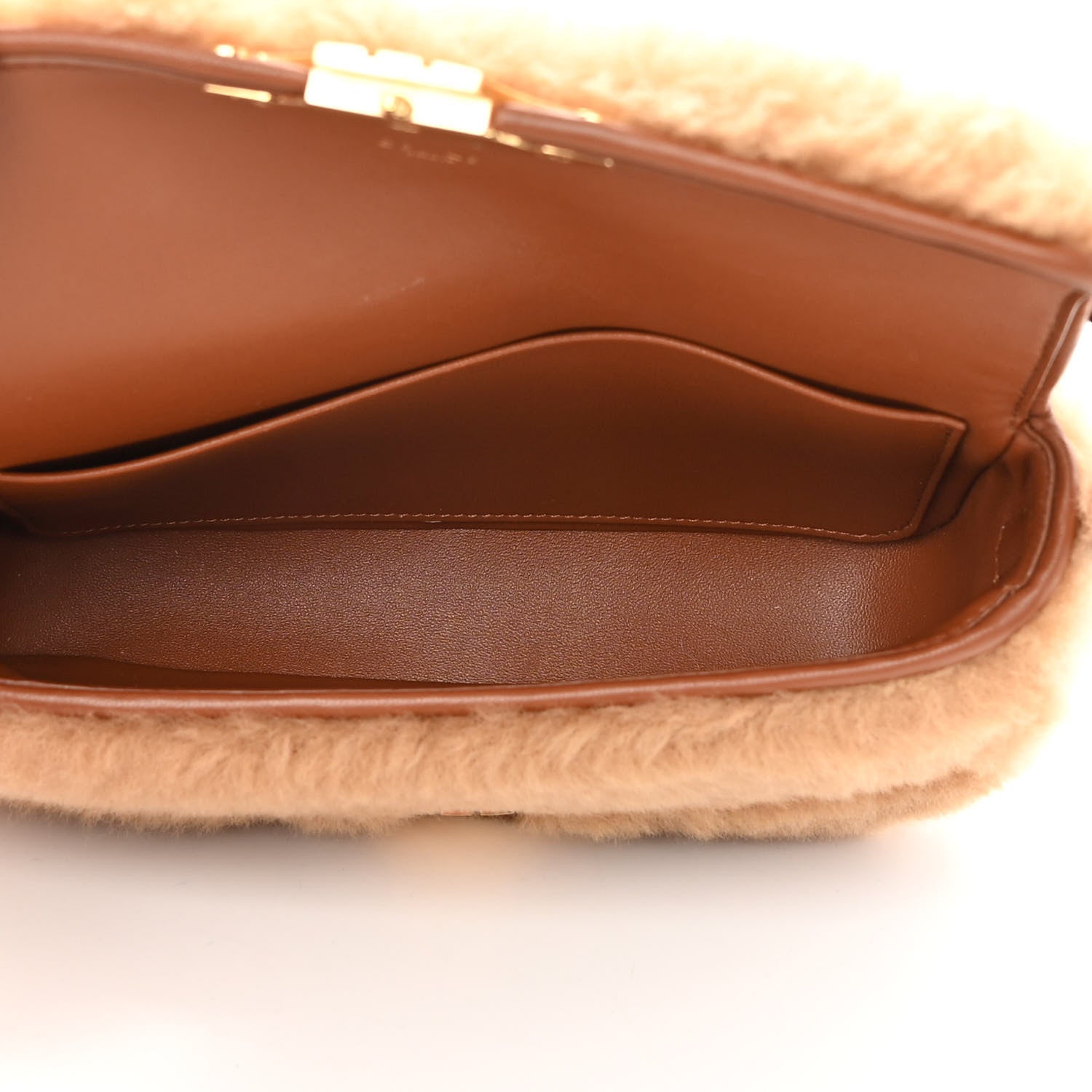 Celine Calfskin Triomphe Fluffy Shearling Bag Beige 5 of 12