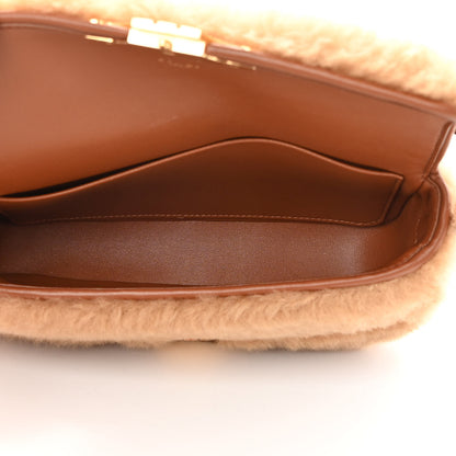 Celine Calfskin Triomphe Fluffy Shearling Bag Beige 5 of 12