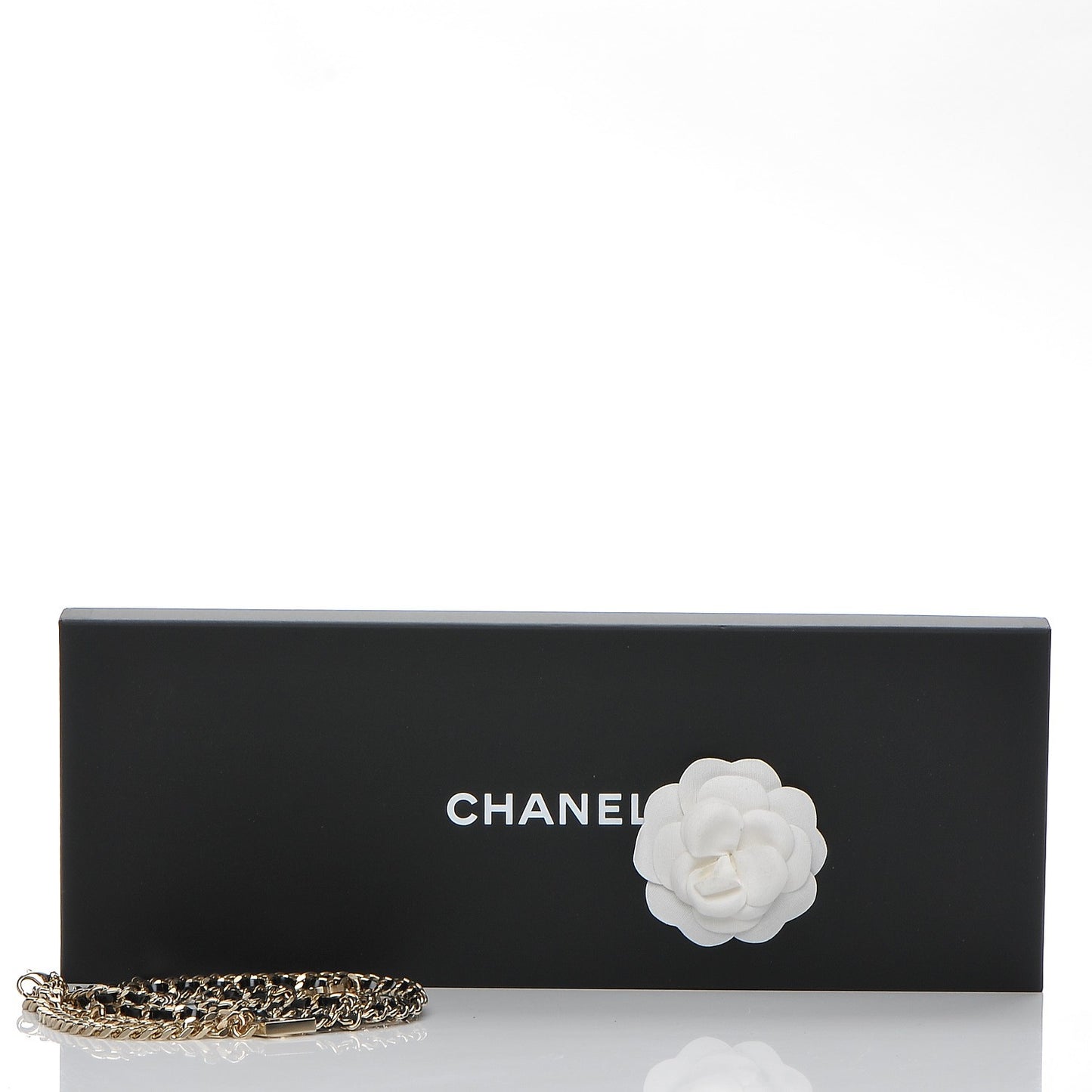 Lambskin CC Long Chain Necklace Black Gold