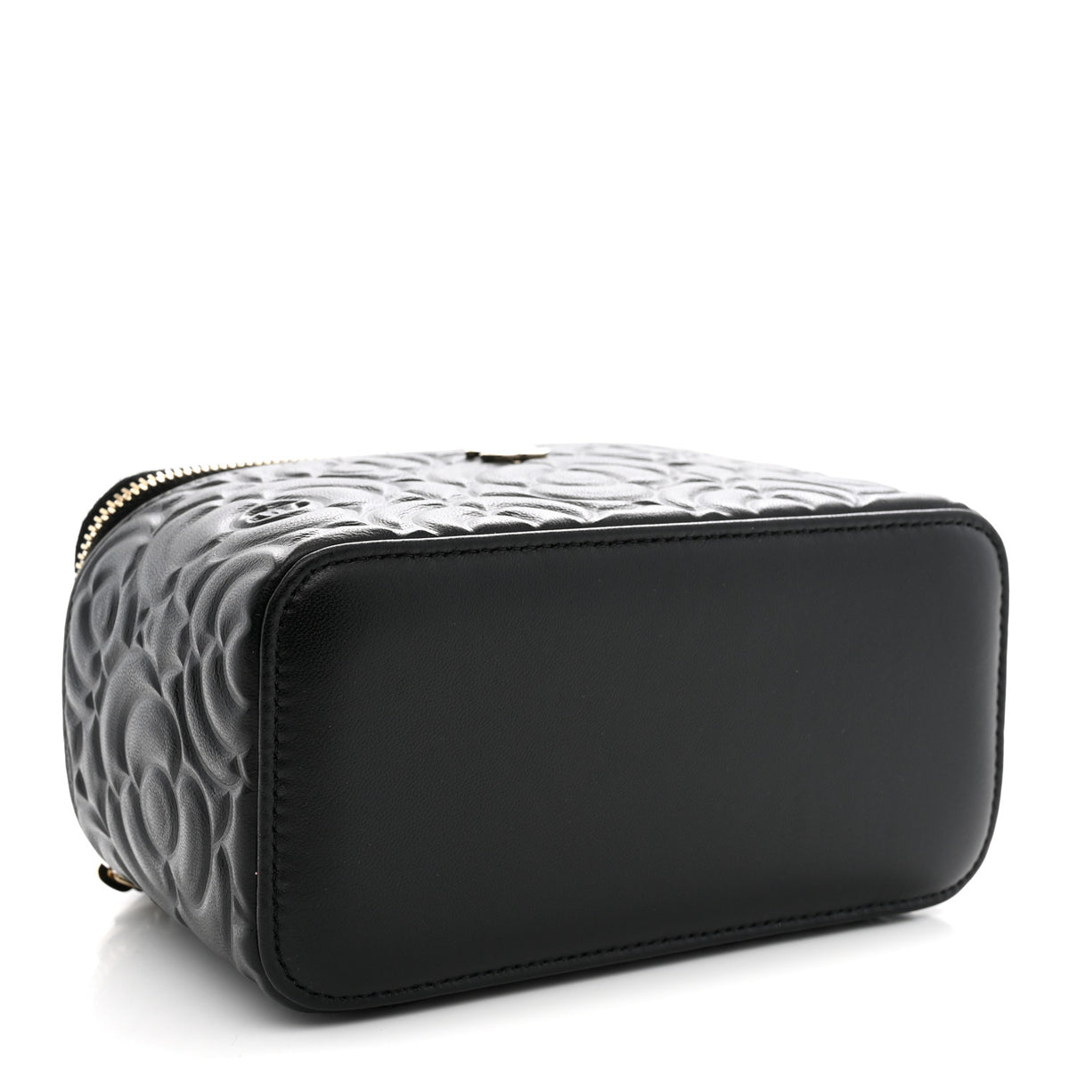 Lambskin Camellia Embossed Small Vanity Case With Chain Black