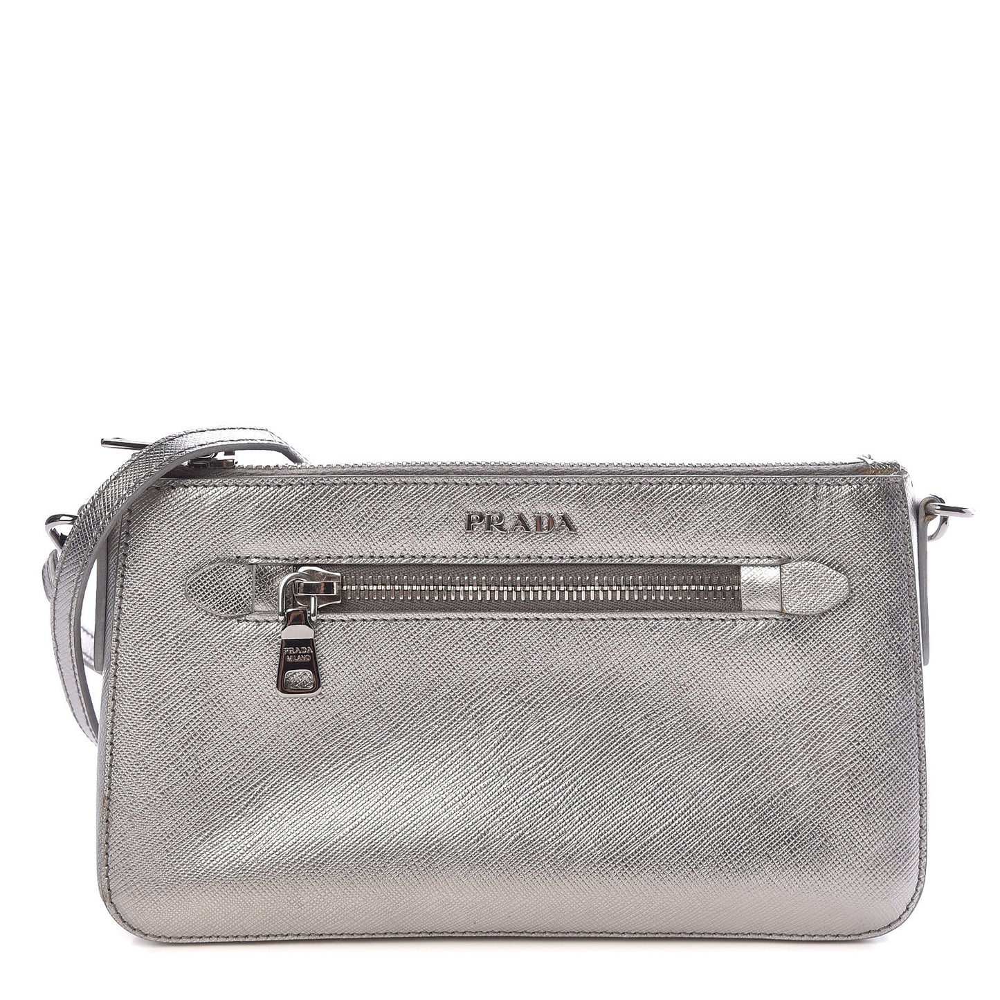 Metallic Saffiano Lux Crossbody Bag Cromo
