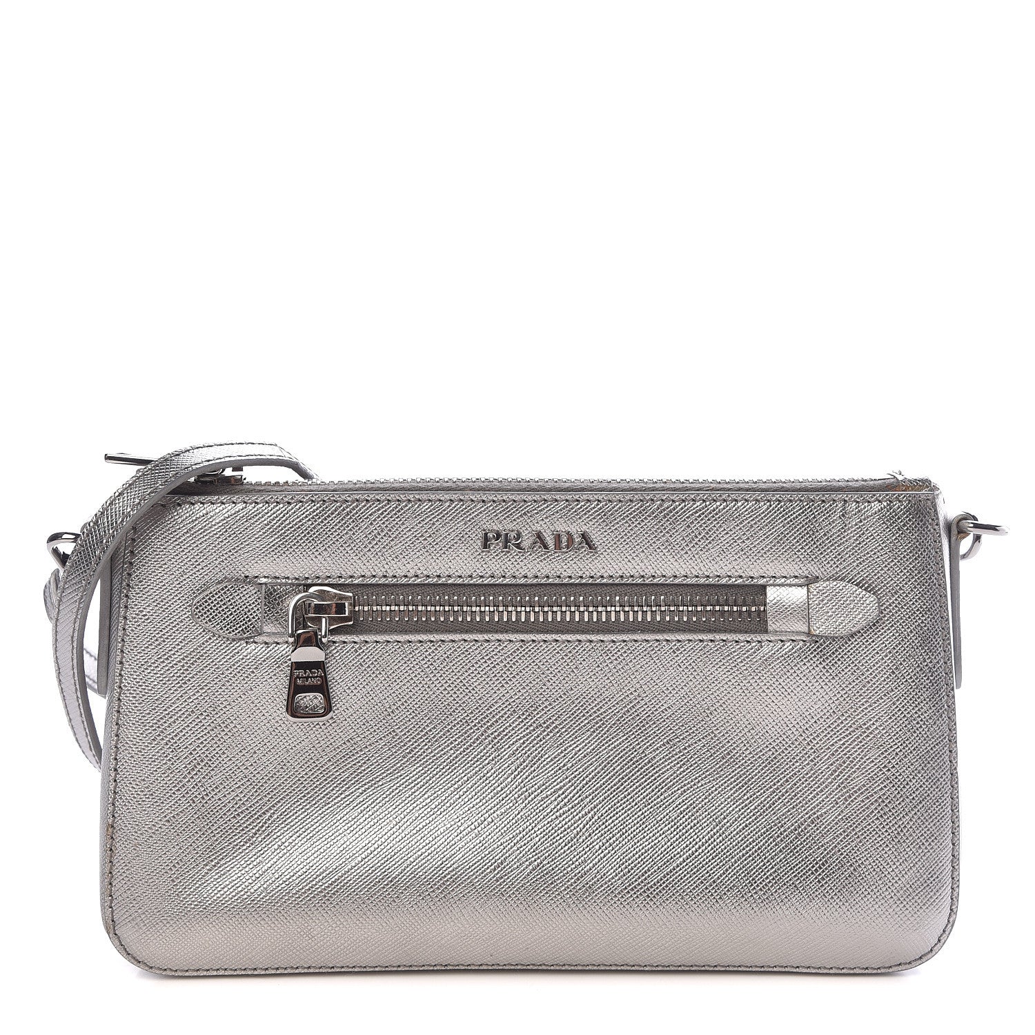 Prada Metallic Saffiano Lux Crossbody Bag Cromo 1 of 9