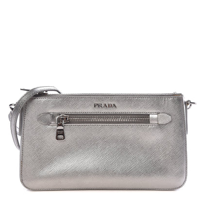 Prada Metallic Saffiano Lux Crossbody Bag Cromo 1 of 9