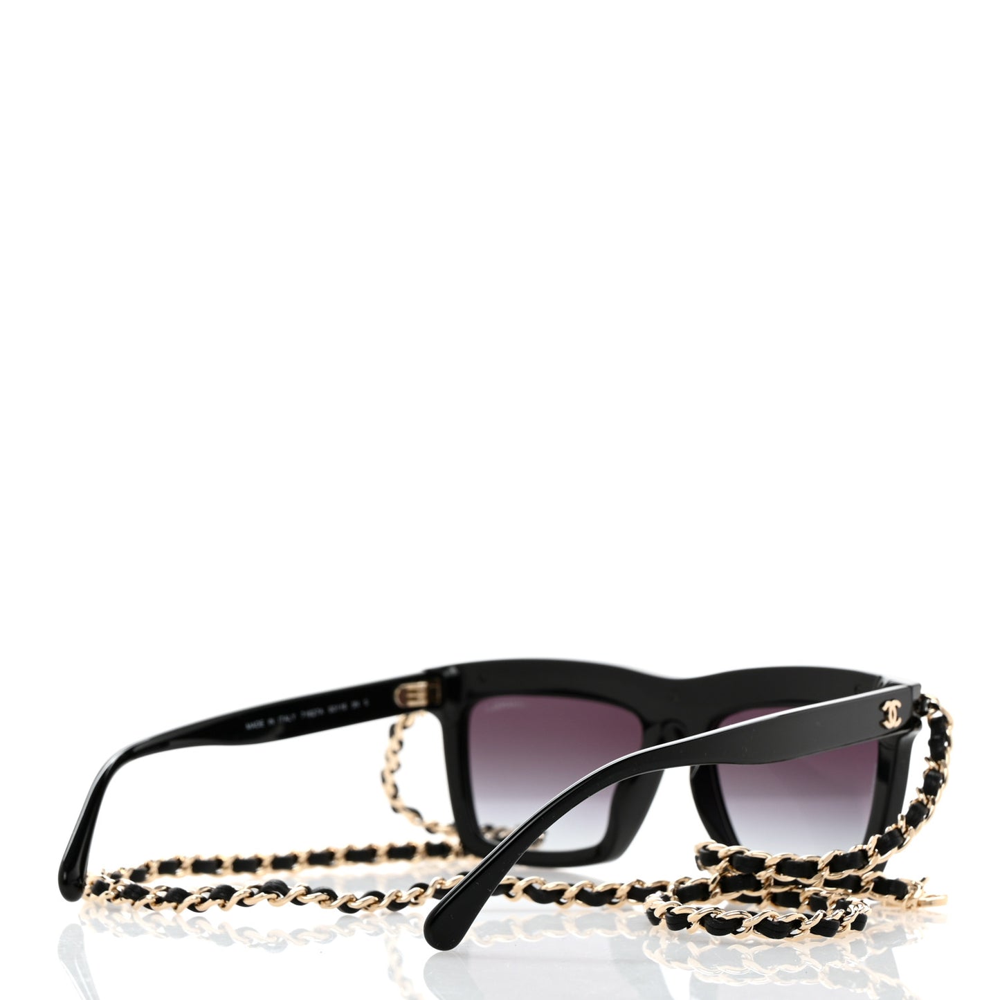 Acetate Metal Calfskin Chain Rectangle Sunglasses 71627A Black