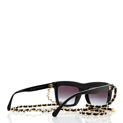 Chanel Acetate Metal Calfskin Chain Rectangle Sunglasses 71627A Black 4 of 8