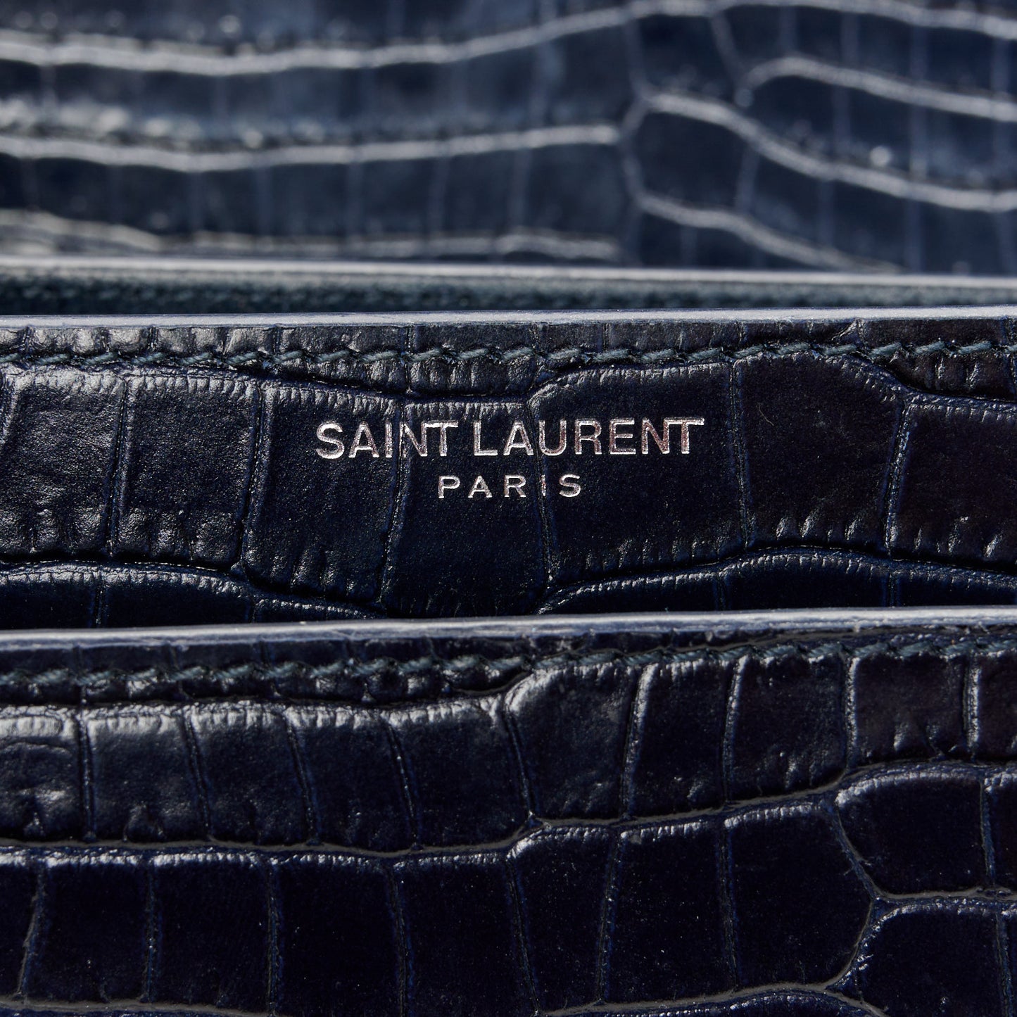 Calfskin Crocodile Embossed Medium Monogram Sunset  Deep Marine