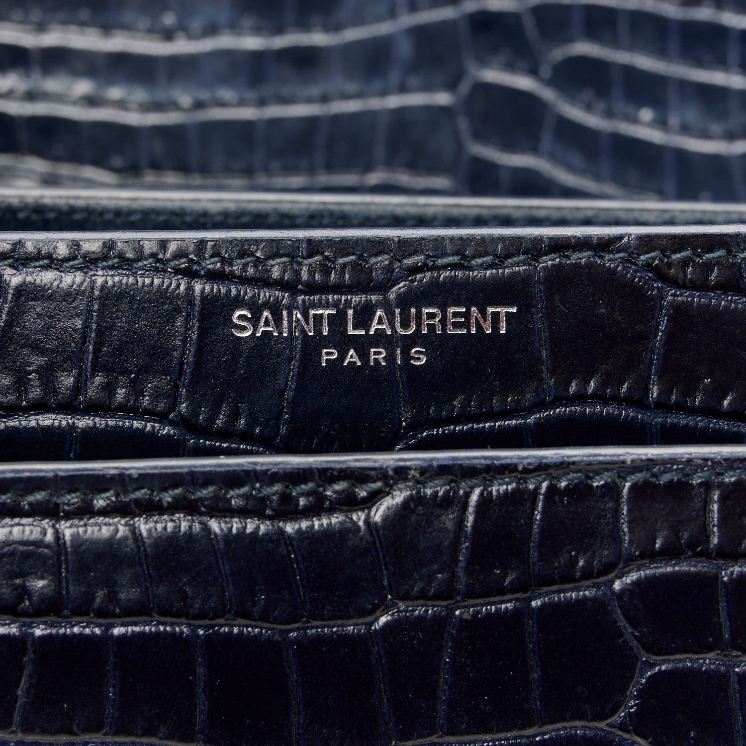Saint Laurent Calfskin Crocodile Embossed Medium Monogram Sunset  Deep Marine 7 of 11