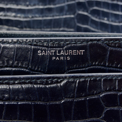 Saint Laurent Calfskin Crocodile Embossed Medium Monogram Sunset  Deep Marine 7 of 11