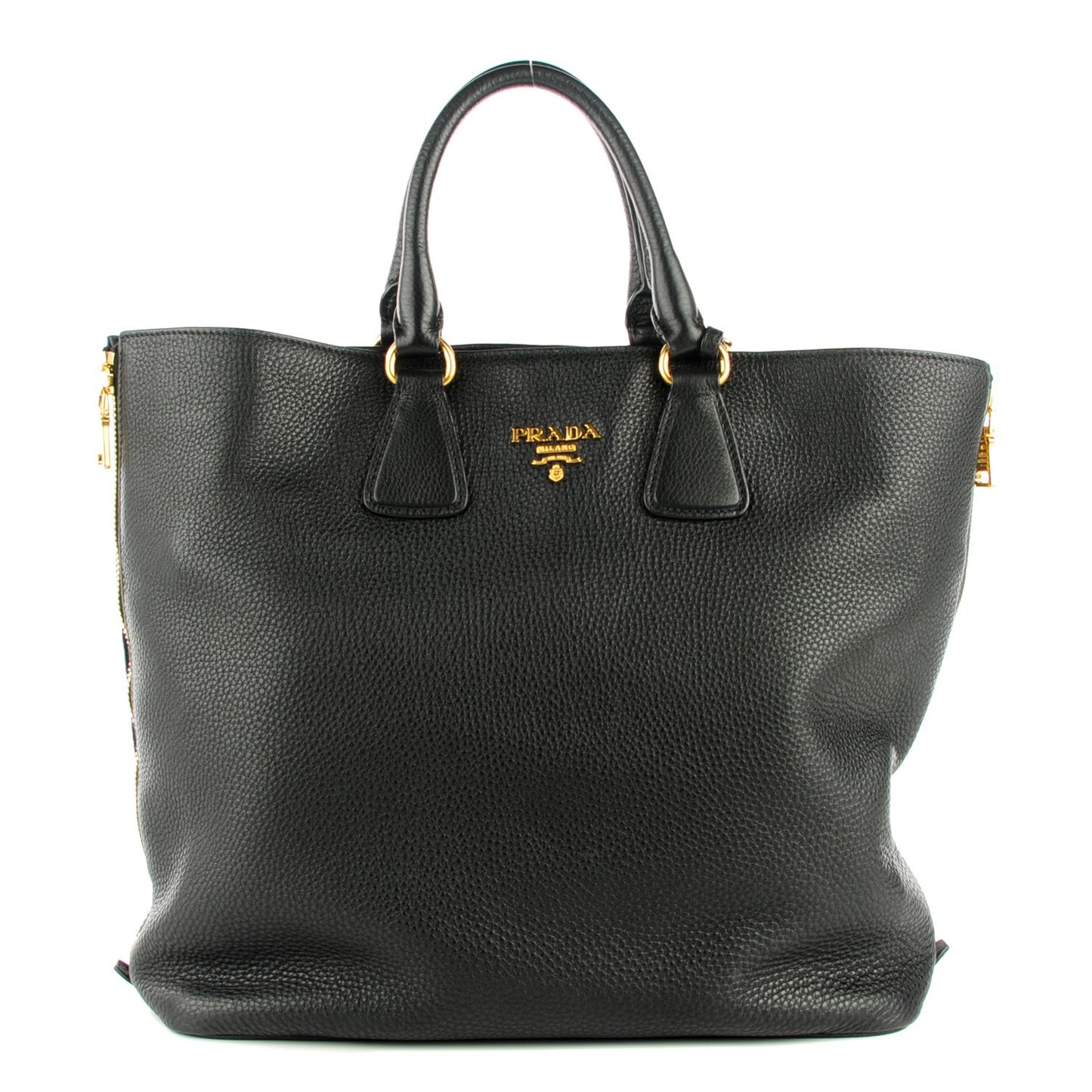 Vitello Daino Side Zip Shopping Tote Nero Black