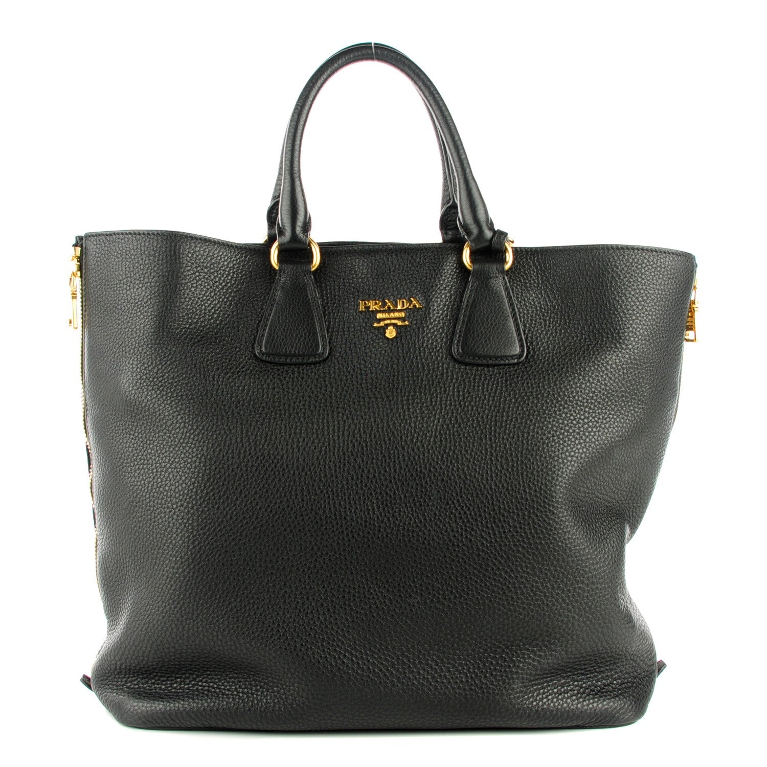 Prada Vitello Daino Side Zip Shopping Tote Nero Black 1 of 10