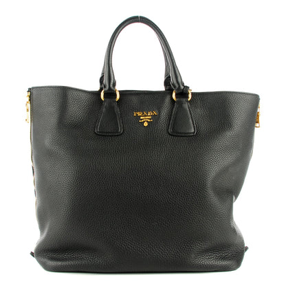 Prada Vitello Daino Side Zip Shopping Tote Nero Black 1 of 10